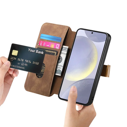 For Samsung Galaxy S23 FE Case Wallet Retro Leather Phone Cover with Wristband Kickstand