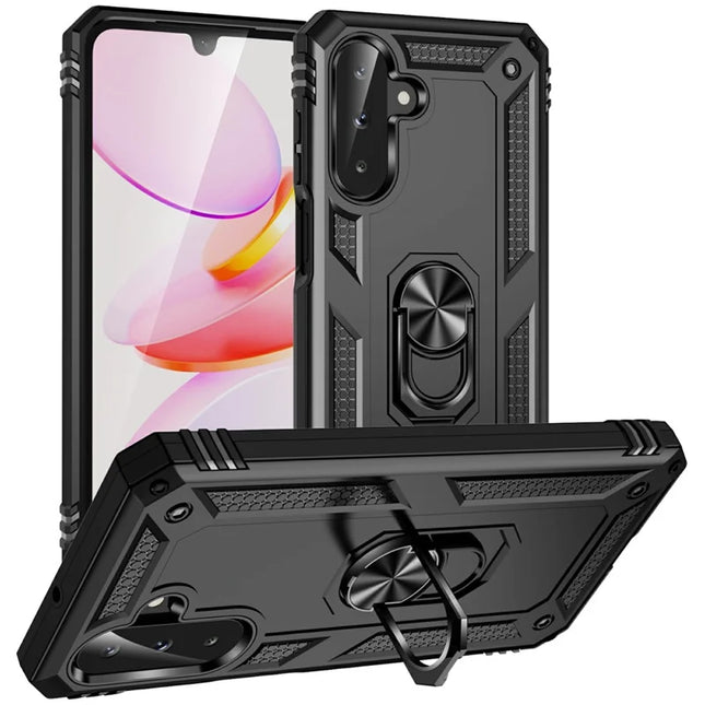 For Samsung Galaxy A26 5G Case PC + TPU Phone Cover with Rotary Ring Kickstand - Black