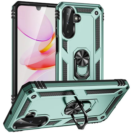 For Samsung Galaxy A26 5G Case PC + TPU Phone Cover with Rotary Ring Kickstand - Blackish Green