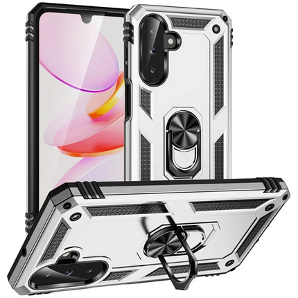 For Samsung Galaxy A26 5G Case PC + TPU Phone Cover with Rotary Ring Kickstand - Silver