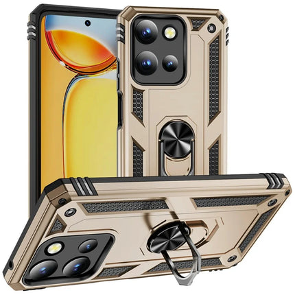 For Motorola Moto G 5G (2025) Case PC + TPU Phone Cover with Rotary Ring Kickstand - Gold