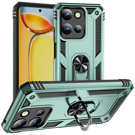 For Motorola Moto G 5G (2025) Case PC + TPU Phone Cover with Rotary Ring Kickstand - Blackish Green