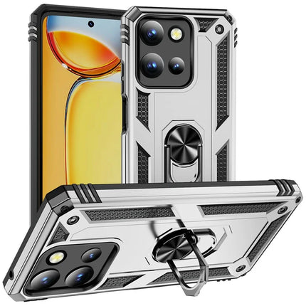 For Motorola Moto G 5G (2025) Case PC + TPU Phone Cover with Rotary Ring Kickstand - Silver