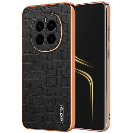 AZNS For Honor Magic7 5G Case Electroplating Crocodile Texture PU + TPU Phone Cover - Black