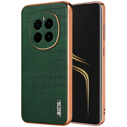 AZNS For Honor Magic7 5G Case Electroplating Crocodile Texture PU + TPU Phone Cover - Green