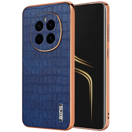 AZNS For Honor Magic7 5G Case Electroplating Crocodile Texture PU + TPU Phone Cover - Blue