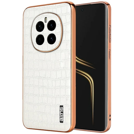 AZNS For Honor Magic7 5G Case Electroplating Crocodile Texture PU + TPU Phone Cover - White