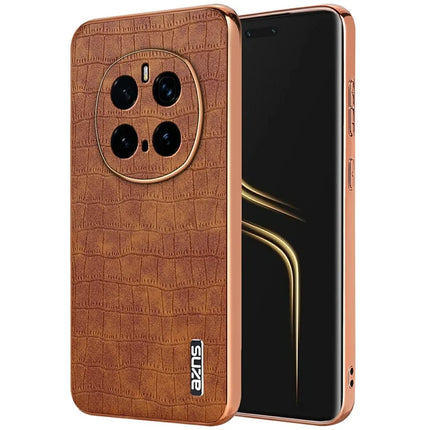 AZNS For Honor Magic7 Pro 5G Case Electroplating Crocodile Texture PU + TPU Phone Cover - Brown
