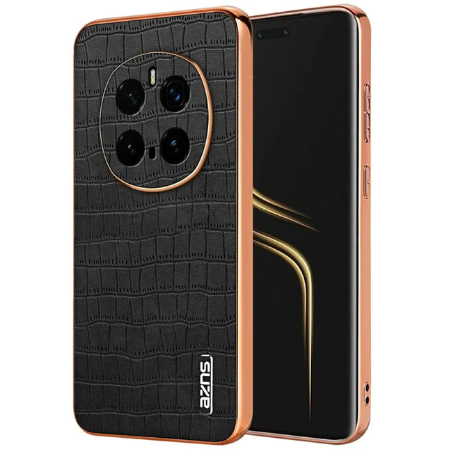 AZNS For Honor Magic7 Pro 5G Case Electroplating Crocodile Texture PU + TPU Phone Cover - Black
