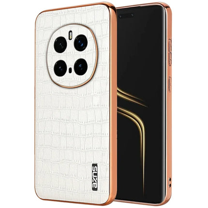 AZNS For Honor Magic7 Pro 5G Case Electroplating Crocodile Texture PU + TPU Phone Cover - White