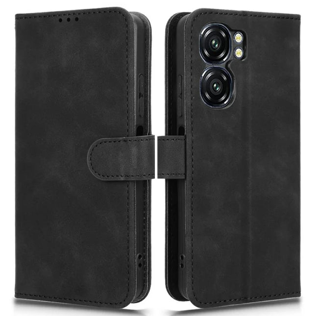 For Oukitel C58 Leather Case Skin Feel Anti Drop Wallet Flip Phone Cover - Black