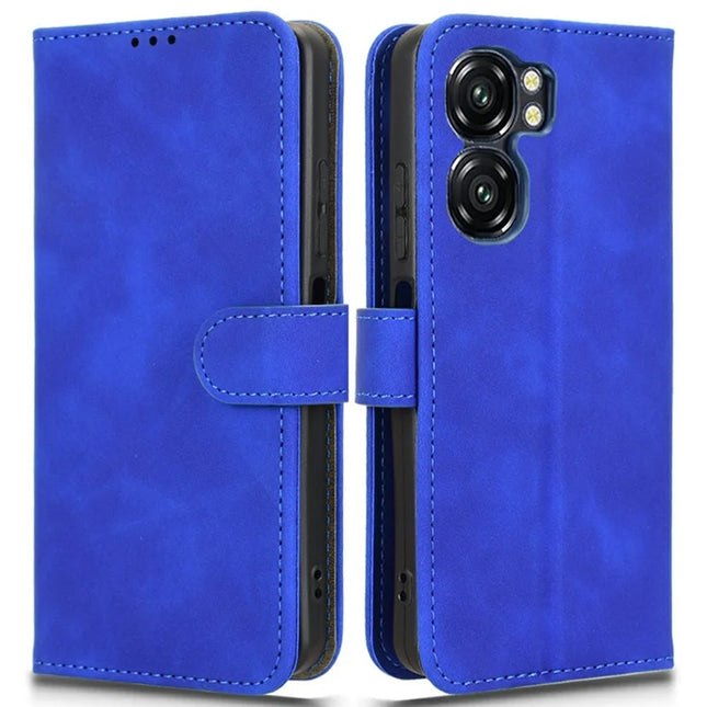 For Oukitel C58 Leather Case Skin Feel Anti Drop Wallet Flip Phone Cover - Blue