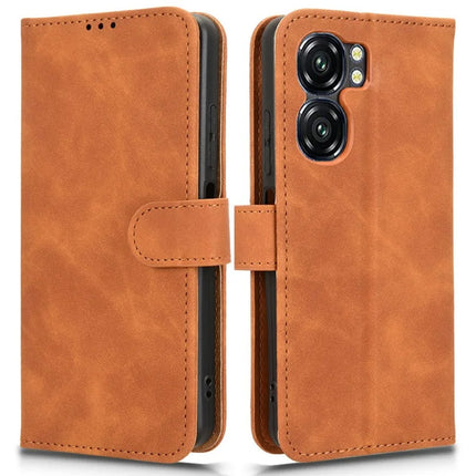 For Oukitel C58 Leather Case Skin Feel Anti Drop Wallet Flip Phone Cover - Brown