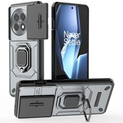 For OnePlus Ace 5 Pro 5G / Ace 5 5G / 13R 5G Case PC+TPU Kickstand Phone Protector with Lens Cover - Grey