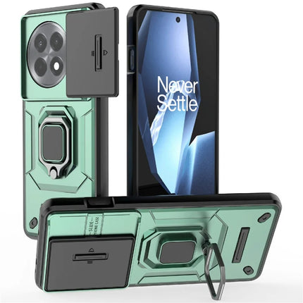 For OnePlus Ace 5 Pro 5G / Ace 5 5G / 13R 5G Case PC+TPU Kickstand Phone Protector with Lens Cover - Green