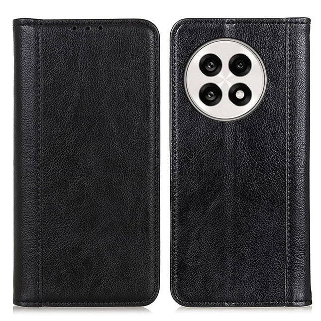 Stand Case for OnePlus 13R 5G / Ace 5 5G / 5 Pro 5G Split Leather Litchi Texture Wallet Phone Cover - Black
