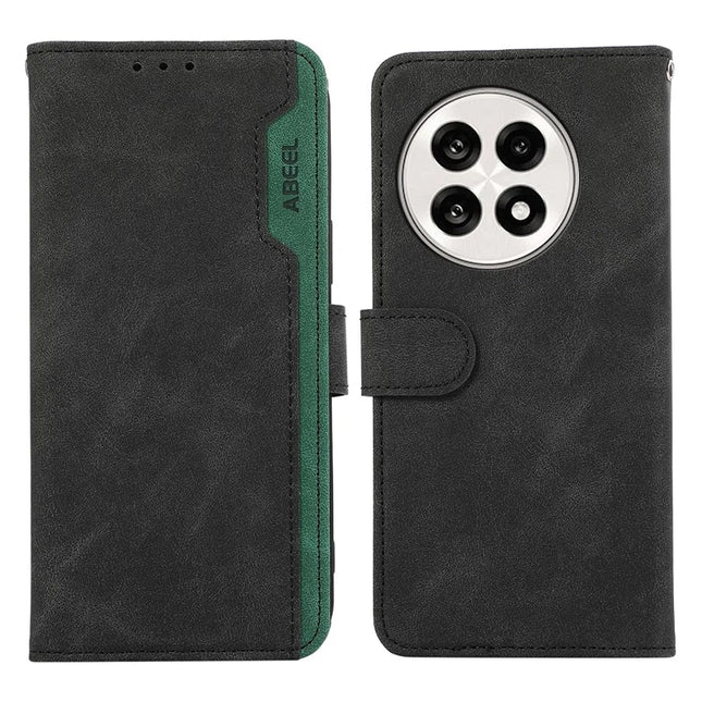 ABEEL Leather Case For OnePlus 13R 5G  /  Ace 5 5G  /  Ace 5 Pro 5G Color Splicing Flip Phone Cover RFID Blocking - Black