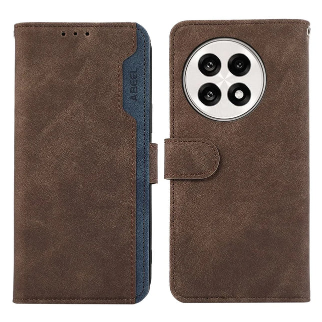 ABEEL Leather Case For OnePlus 13R 5G  /  Ace 5 5G  /  Ace 5 Pro 5G Color Splicing Flip Phone Cover RFID Blocking - Brown