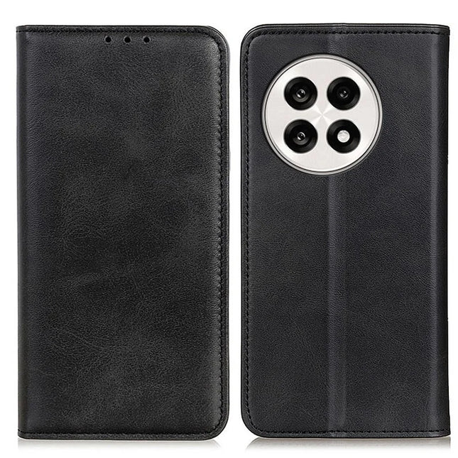 Split Leather Case For OnePlus 13R 5G / Ace 5 5G / Ace 5 Pro 5G Flip Wallet Phone Cover - Black