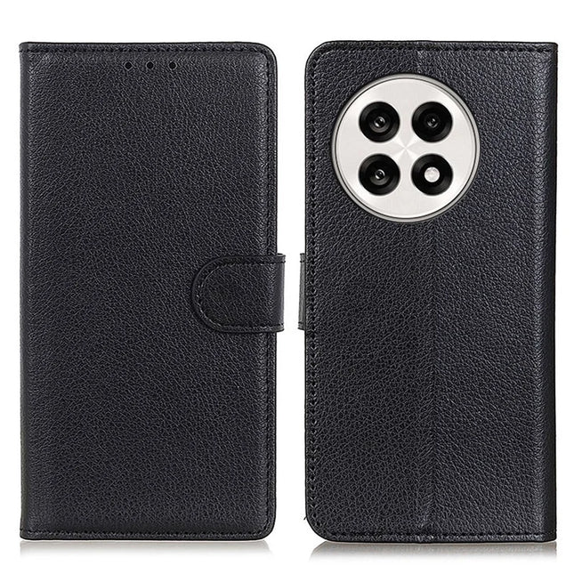 Wallet Case For OnePlus 13R 5G / Ace 5 5G / Ace 5 Pro 5G PU Leather Phone Cover Litchi Texture - Black