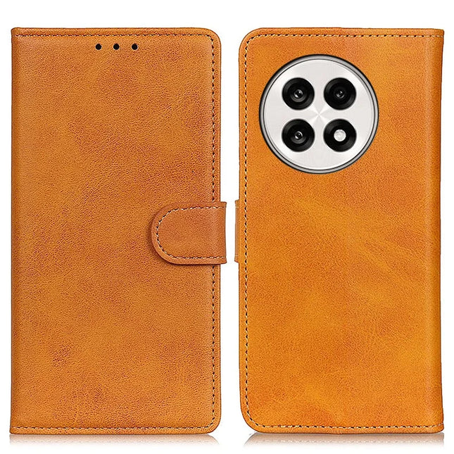 Stand Wallet Phone Case For OnePlus 13R 5G / Ace 5 5G / Ace 5 Pro 5G Cowhide Texture Leather Cover - Brown