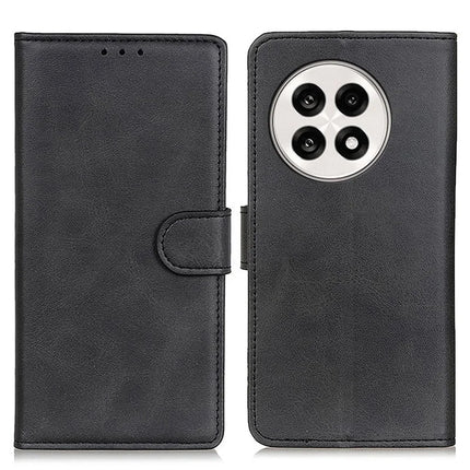 Stand Wallet Phone Case For OnePlus 13R 5G / Ace 5 5G / Ace 5 Pro 5G Cowhide Texture Leather Cover - Black