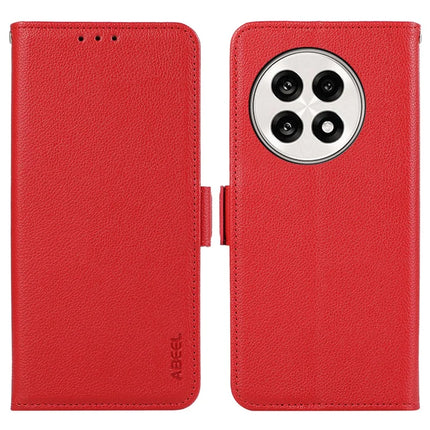 ABEEL Phone Case For OnePlus 13R 5G / Ace 5 5G / Ace 5 Pro 5G Litchi Texture Leather RFID Blocking Cover - Red