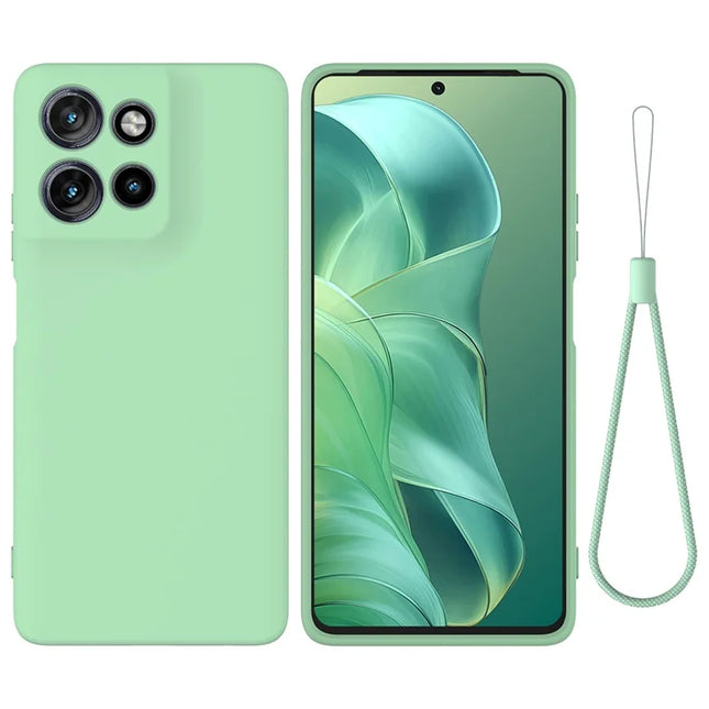 For Motorola Moto G Power (2025) Case Liquid Silicone Phone Back Cover with Hand Strap - Green