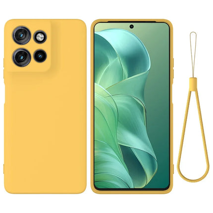 For Motorola Moto G Power (2025) Case Liquid Silicone Phone Back Cover with Hand Strap - Yellow