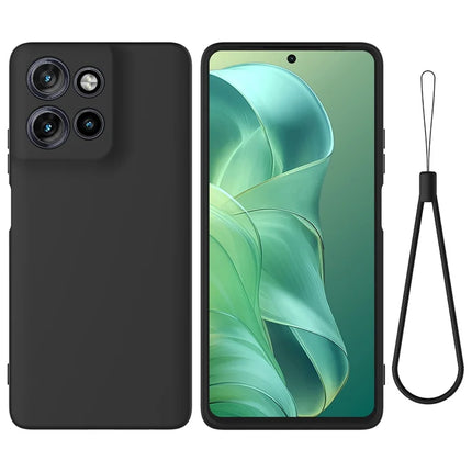 For Motorola Moto G Power (2025) Case Liquid Silicone Phone Back Cover with Hand Strap - Black