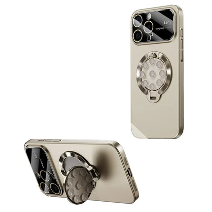 For iPhone 15 Pro Case Compatible with MagSafe Suction Cup Kickstand PC Phone Cover - Titanium