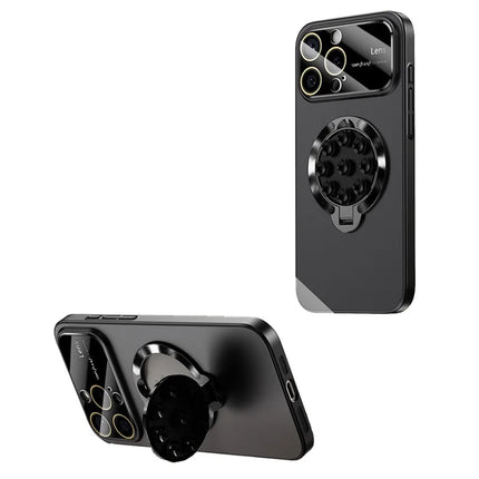 For iPhone 15 Pro Max Case Compatible with MagSafe Suction Cup Kickstand PC Phone Cover - Black