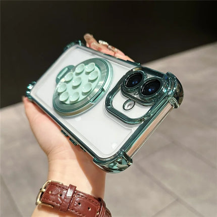 For iPhone 16 Plus Magnetic Case Suction Cup Kickstand PC Phone Cover with Four Corner Airbag