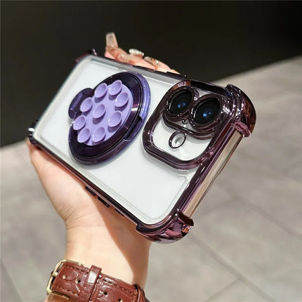 For iPhone 16 Plus Magnetic Case Suction Cup Kickstand PC Phone Cover with Four Corner Airbag