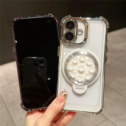 For iPhone 16 Plus Magnetic Case Suction Cup Kickstand PC Phone Cover with Four Corner Airbag