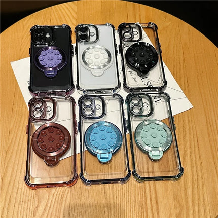 For iPhone 16 Plus Magnetic Case Suction Cup Kickstand PC Phone Cover with Four Corner Airbag