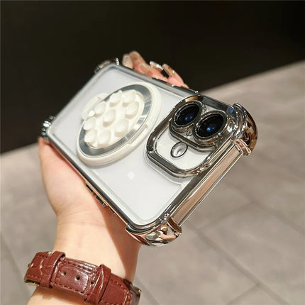 For iPhone 16 Plus Magnetic Case Suction Cup Kickstand PC Phone Cover with Four Corner Airbag