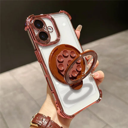 For iPhone 16 Plus Magnetic Case Suction Cup Kickstand PC Phone Cover with Four Corner Airbag - Wine Red