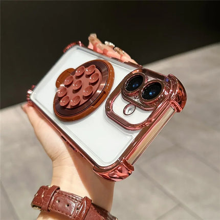 For iPhone 16 Plus Magnetic Case Suction Cup Kickstand PC Phone Cover with Four Corner Airbag