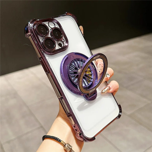 For iPhone 16 Pro Max Magnetic Case Rotating Fidget Spinner Kickstand PC + TPU Airbag Mobile Cover - Purple