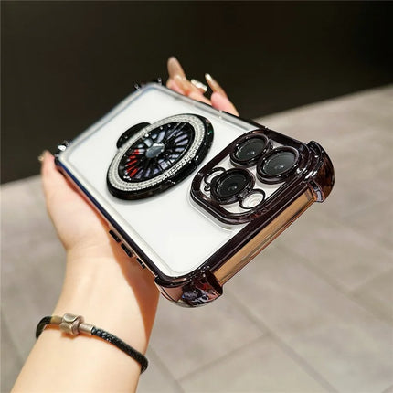 For iPhone 16 Pro Max Magnetic Case Rotating Fidget Spinner Kickstand PC + TPU Airbag Mobile Cover