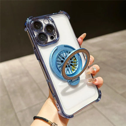 For iPhone 16 Pro Max Magnetic Case Rotating Fidget Spinner Kickstand PC + TPU Airbag Mobile Cover - Blue
