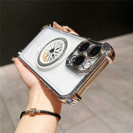 For iPhone 16 Pro Max Magnetic Case Rotating Fidget Spinner Kickstand PC + TPU Airbag Mobile Cover