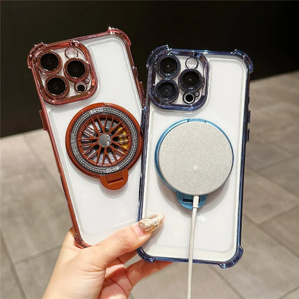 For iPhone 16 Pro Max Magnetic Case Rotating Fidget Spinner Kickstand PC + TPU Airbag Mobile Cover