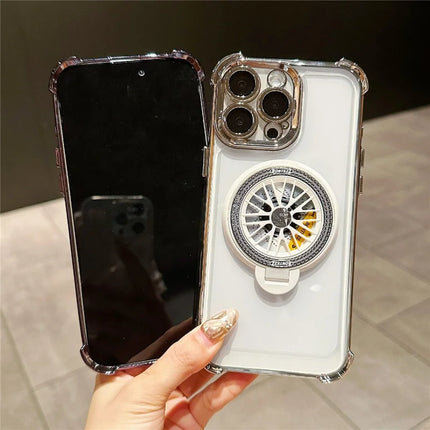 For iPhone 16 Pro Max Magnetic Case Rotating Fidget Spinner Kickstand PC + TPU Airbag Mobile Cover