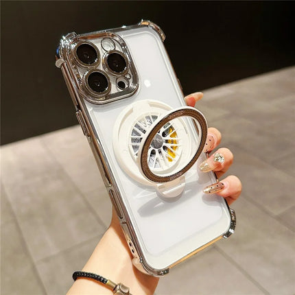 For iPhone 16 Pro Magnetic Case Rotating Fidget Spinner Kickstand PC + TPU Airbag Mobile Cover - White