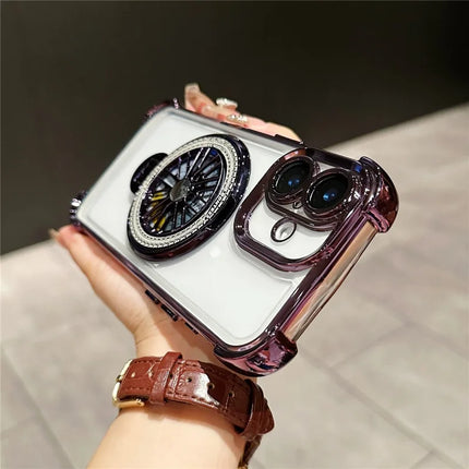 For iPhone 16 Plus Magnetic Case Rotating Fidget Spinner Kickstand PC + TPU Airbag Mobile Cover