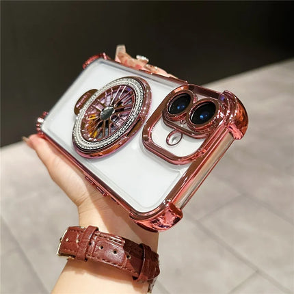 For iPhone 16 Plus Magnetic Case Rotating Fidget Spinner Kickstand PC + TPU Airbag Mobile Cover