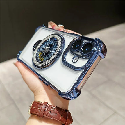 For iPhone 16 Plus Magnetic Case Rotating Fidget Spinner Kickstand PC + TPU Airbag Mobile Cover