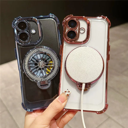 For iPhone 16 Plus Magnetic Case Rotating Fidget Spinner Kickstand PC + TPU Airbag Mobile Cover